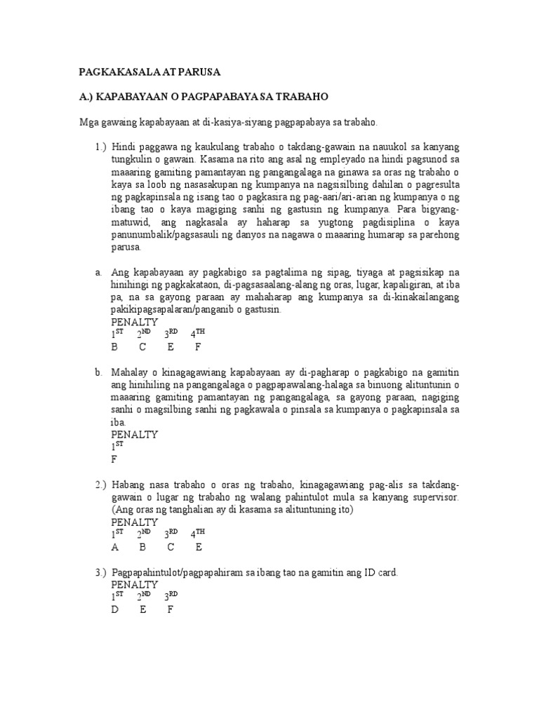 Company Policy Tagalog | PDF