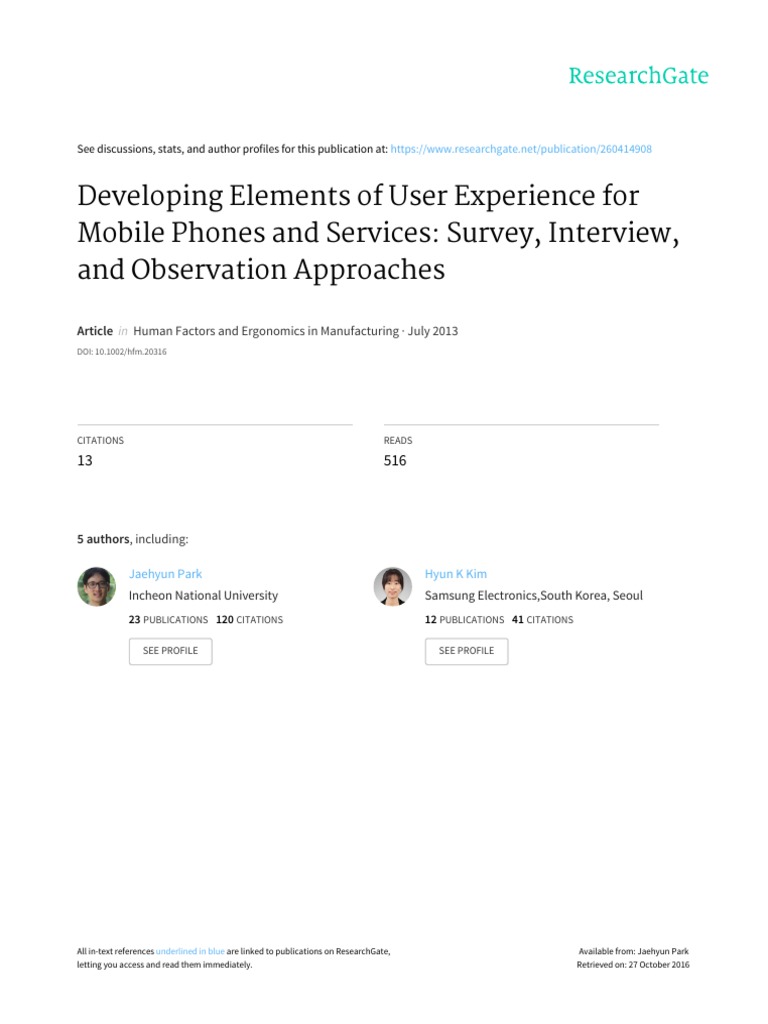 Developing Elements of User Experience For Mobile Phones and Services ...