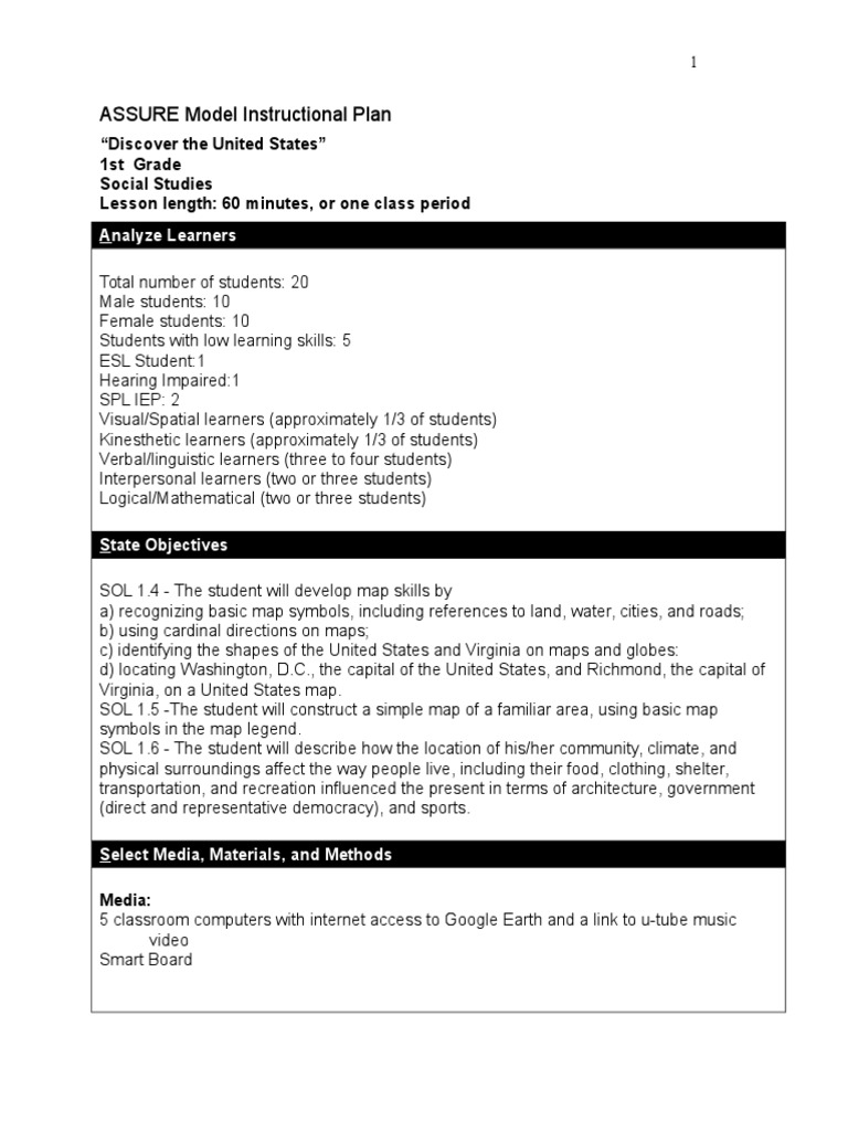 1st Grade Social Studies Lesson Plan | PDF