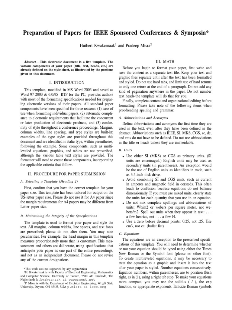 Preparation Papers Ieee | PDF | Bracket | Te X