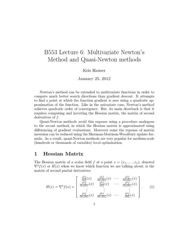 B553 Lecture 6: Multivariate Newton's Method and Quasi-Newton Methods ...