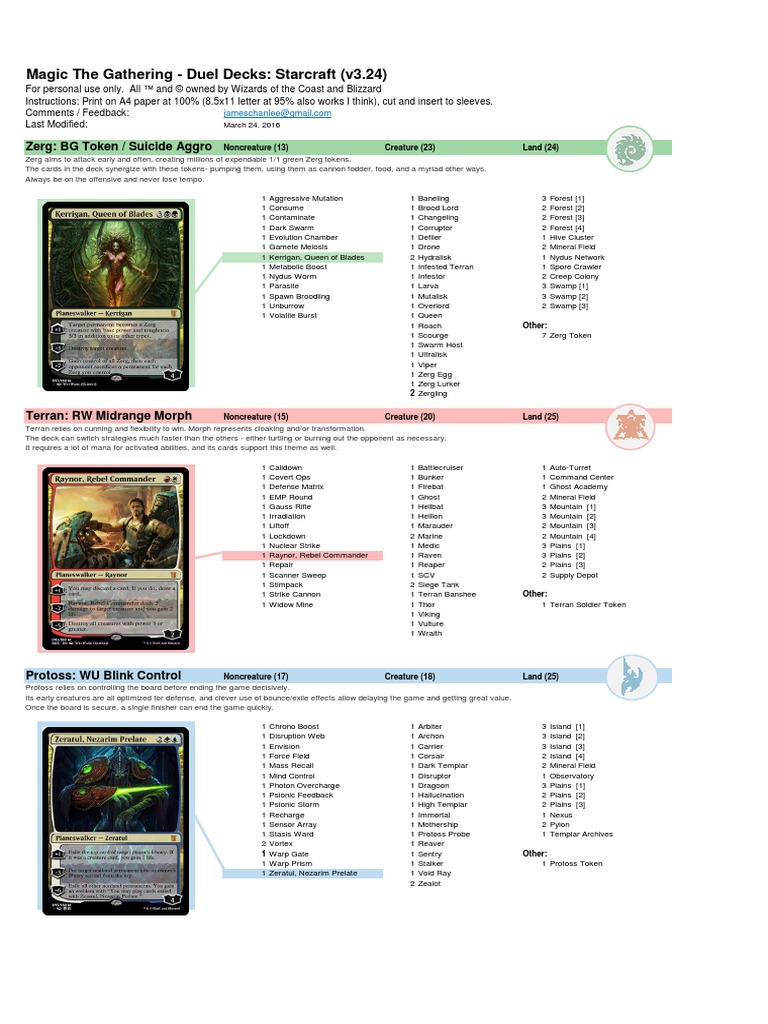 Starcraft MTG Deck | PDF | Multiplayer Online Games | Blizzard ...