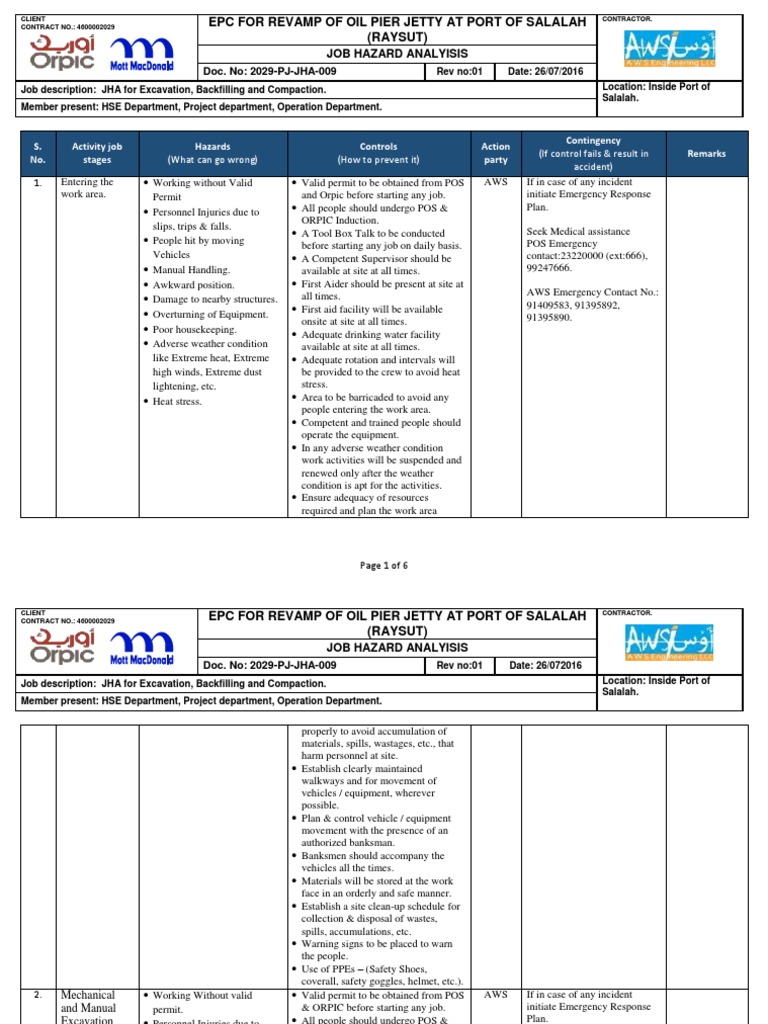 JHA For Excavation Backfilling and Compaction R 01 PDF Personal