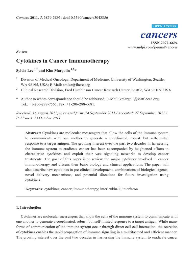 Cancers: Cytokines in Cancer Immunotherapy | PDF | Interleukin 12 ...