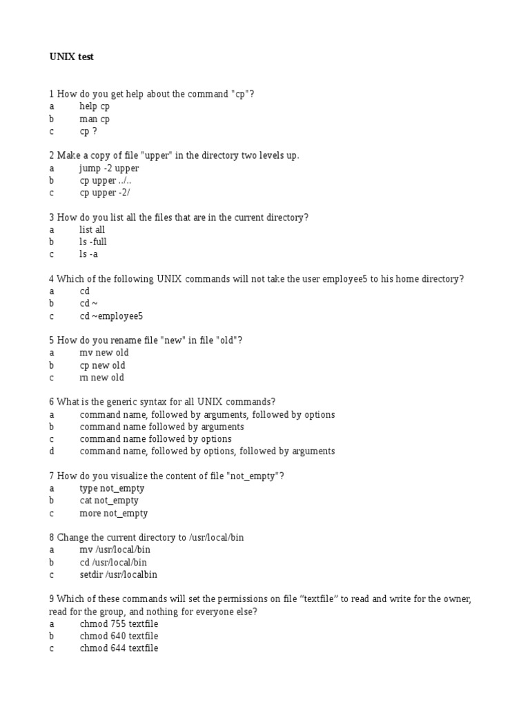 Unix Test Pdf Computer File Unix Software