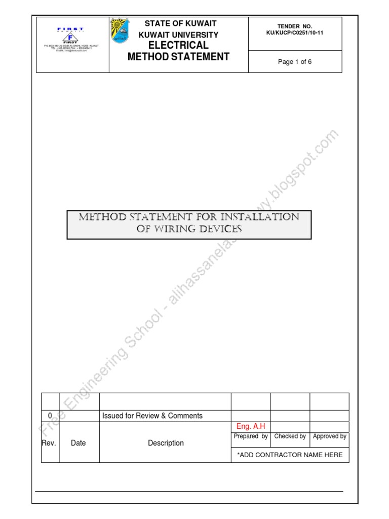 Method Statement For Installation Of Wiring Devices Pdf Electrical