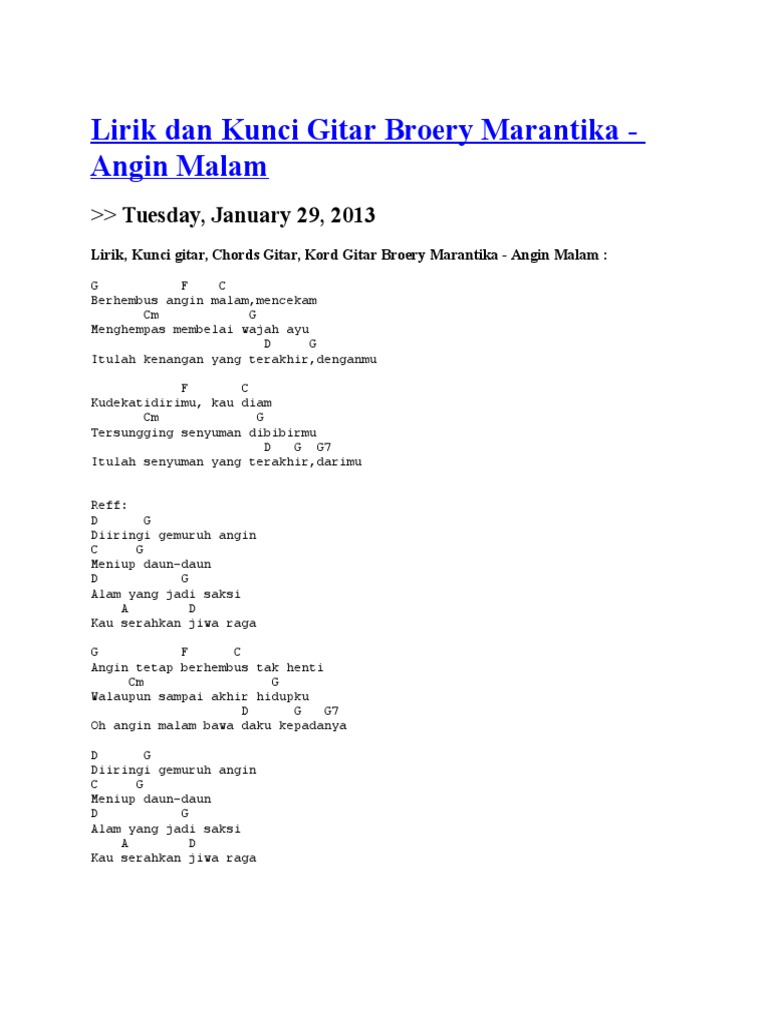 Lirik Oh Angin Malam