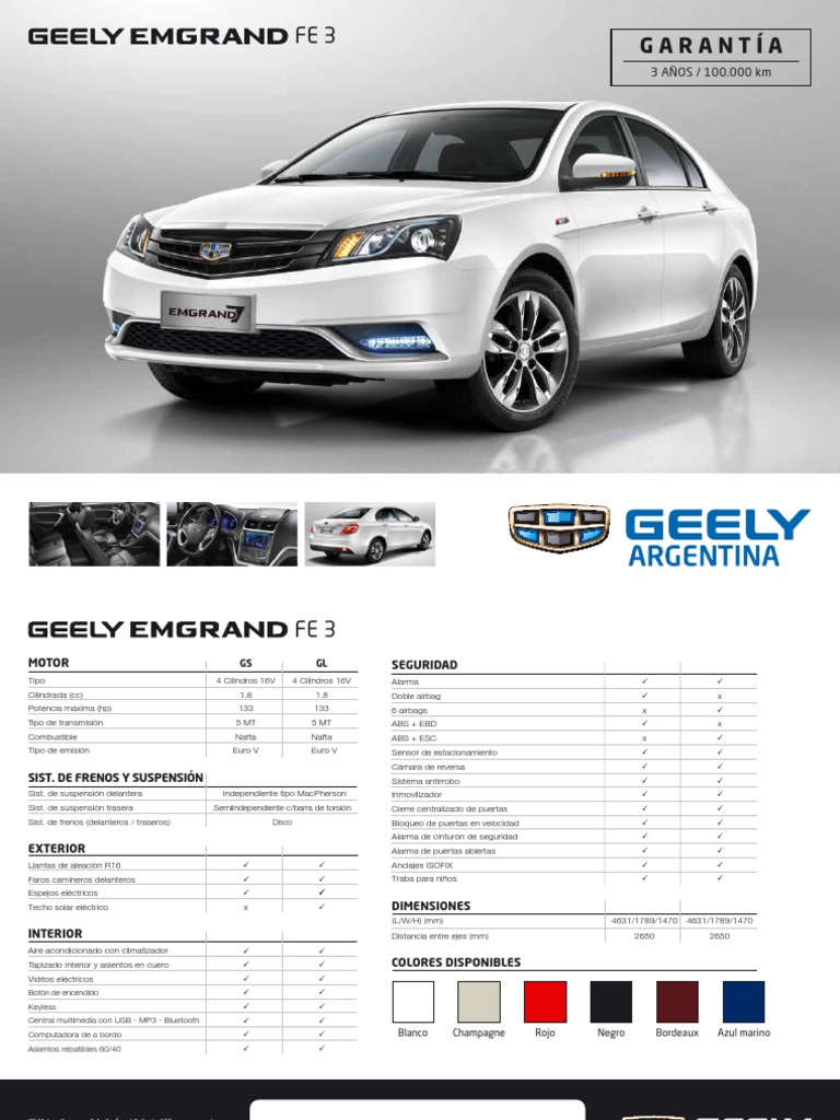 Ficha Técnica Geely Emgrand | PDF
