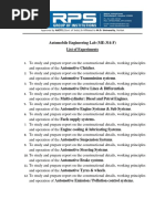 Automobile Engineering Lab (ME-314-F) List of Experiments