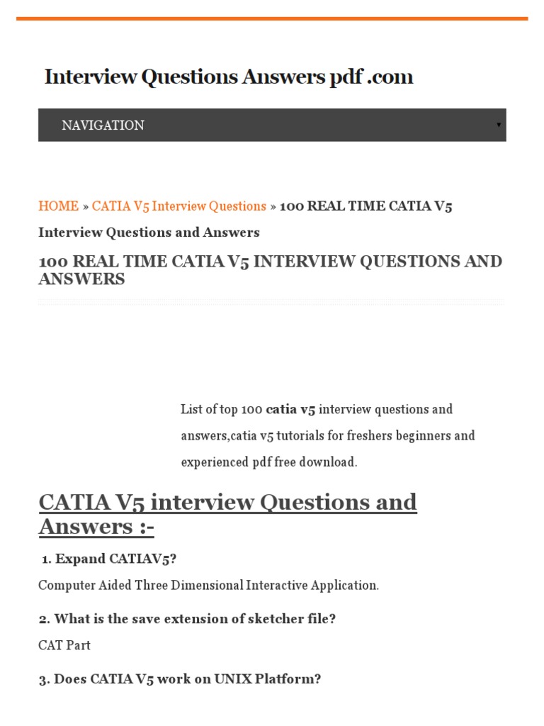 100 REAL TIME CATIA V5 Interview Questions and Answers-CATIA V5 ...