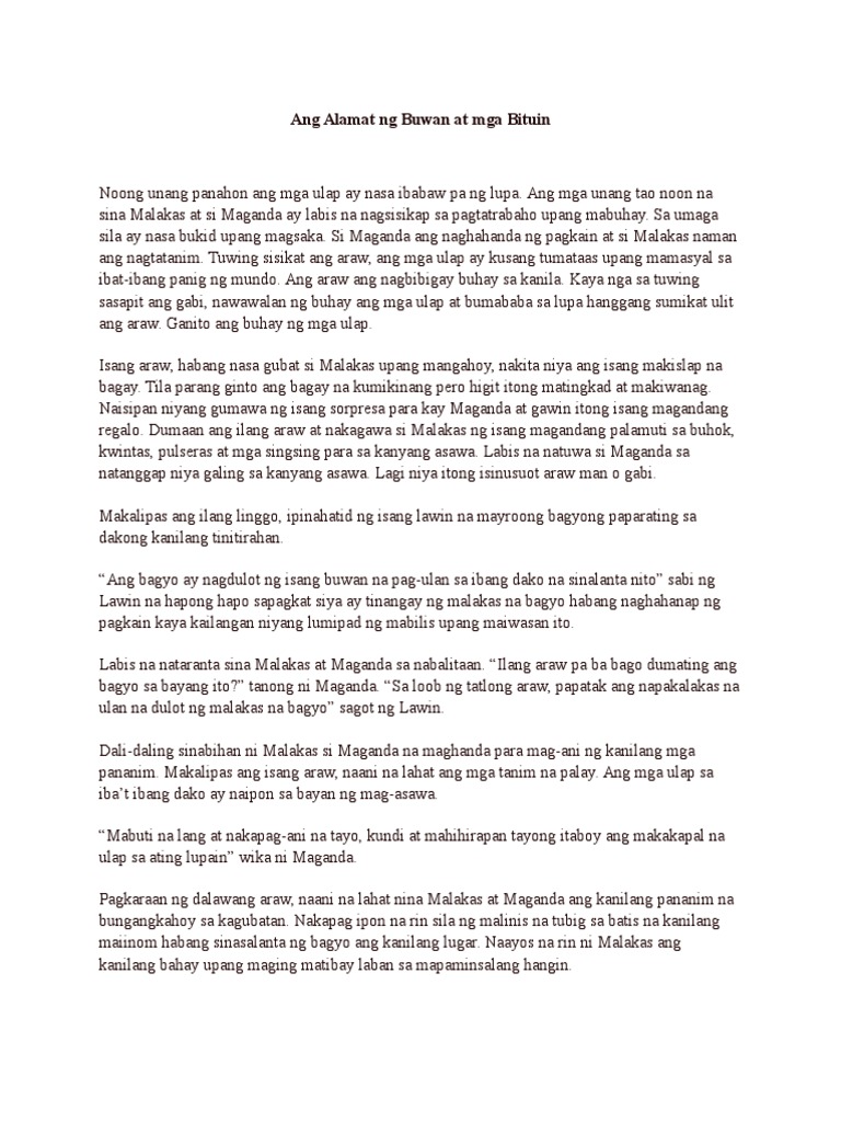 Ang Alamat NG Buwan at Mga | PDF