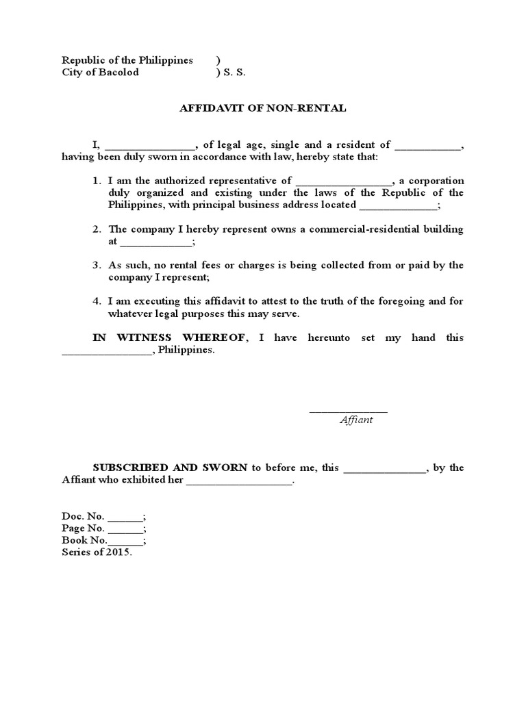 Affidavit of Non-Rental: Affiant | PDF