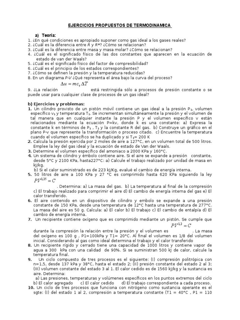 Ejercicios de Termodinámica y Teoría | PDF | Gases | Calor
