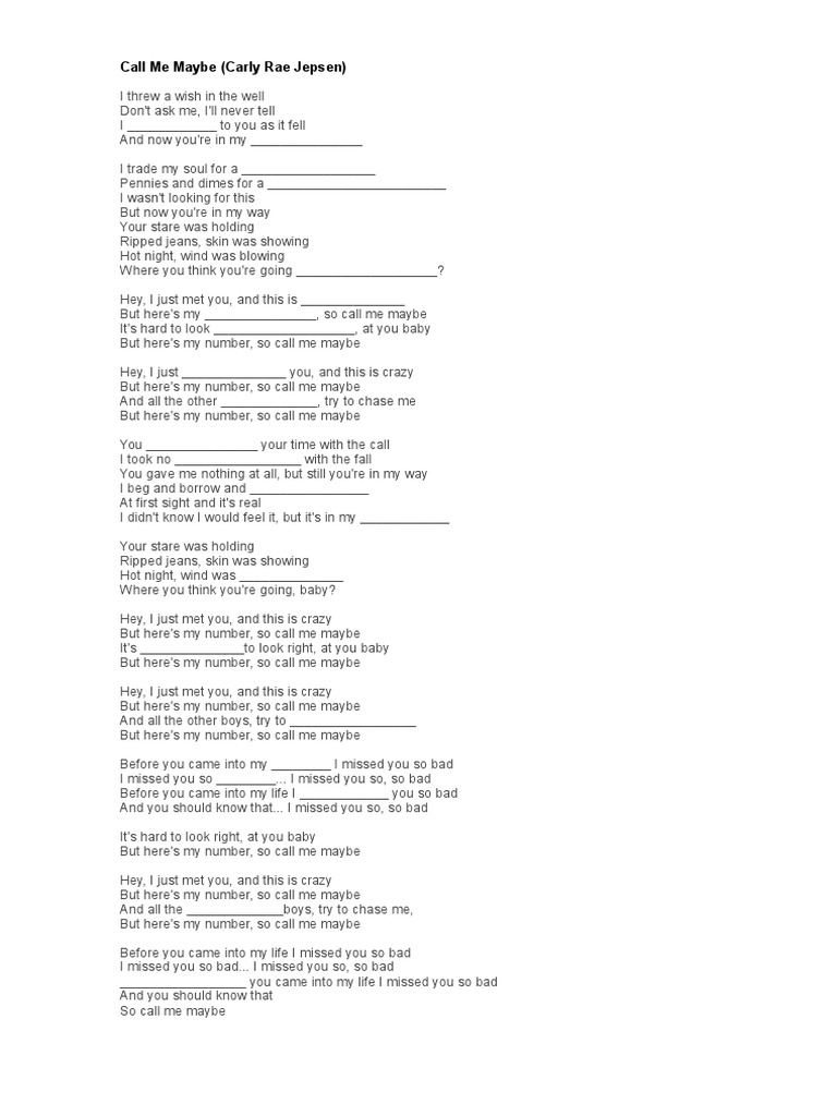Call Me Maybe (Carly Rae Jepsen) | PDF | Leisure | Entertainment (General)