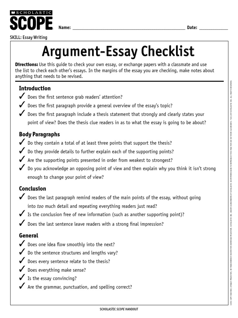 Argument Checklist | PDF | Language Arts &amp; Discipline