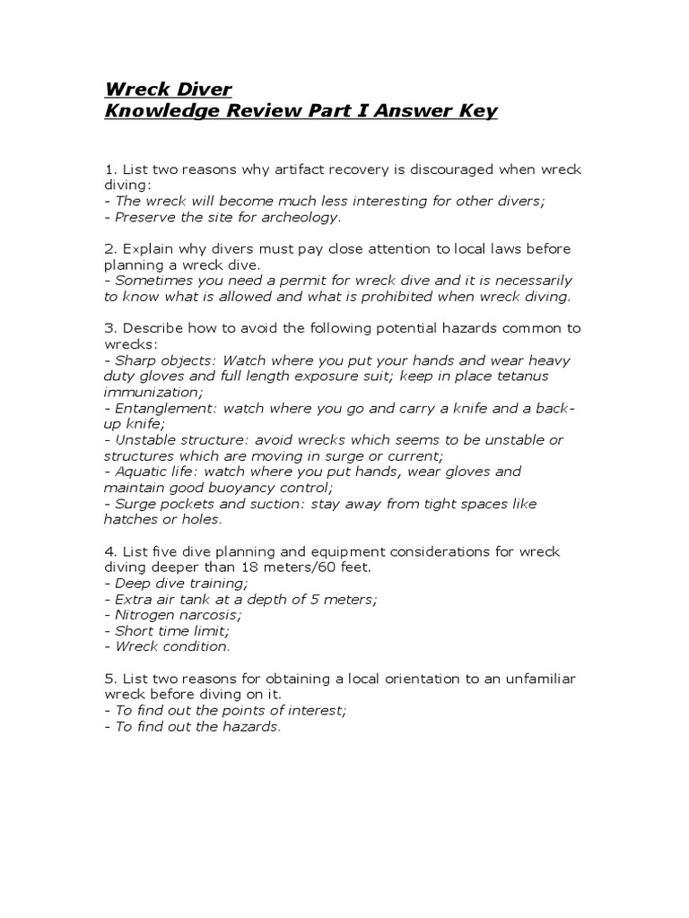Padi Wreck Diver Knowledge Review Part 2 Answers - KnowledgeWalls