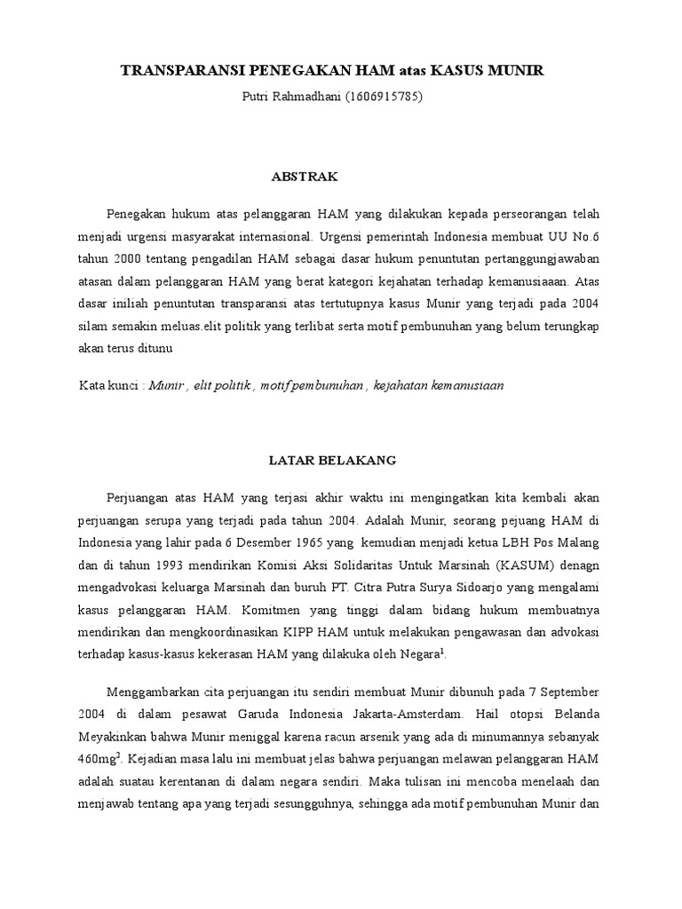 Transparansi Penegakan Ham Atas Kasus Munir