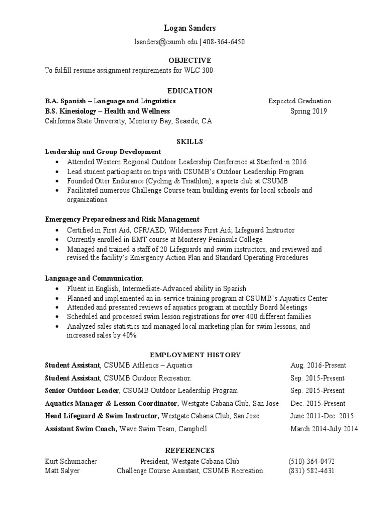 CSUMB Student Resume Overview | PDF | Career & Growth