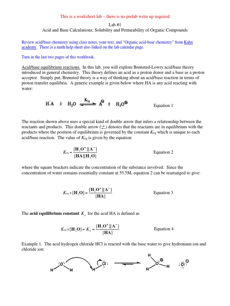Acid-Base Calculations Lab Worksheet | PDF | Acid Dissociation Constant ...
