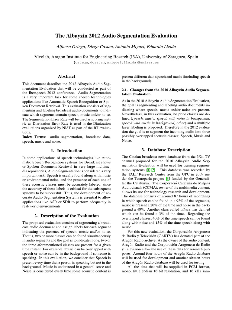 The Albayzin 2012 Audio Segmentation Evaluation | PDF | Image ...