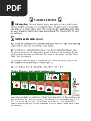 Klondike Solitaire Space Is A Discard Pile Which Will Be Used When No Further Moves Can Be Made These Will Be Face Up Pdf Usability Playing Cards