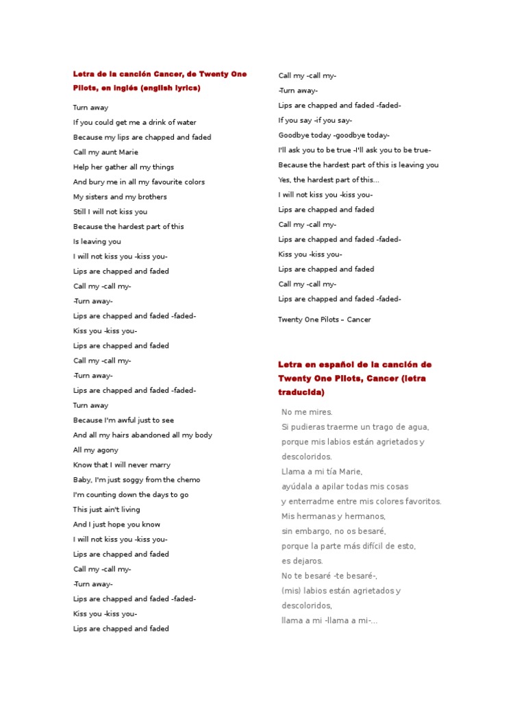 Letra De La Cancion Cancer Nature