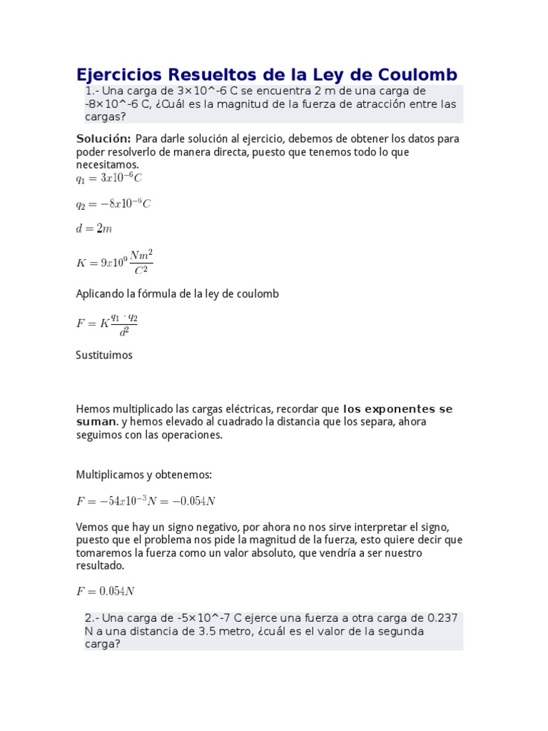 Ejercicios Resueltos de La Ley de Coulomb
