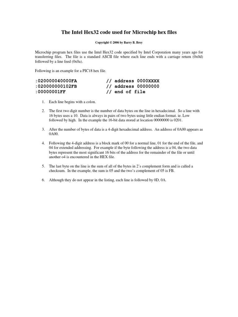 The Intel Hex32 Code Used For Microchip Hex Files PDF