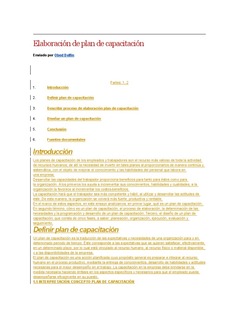 Elaboración de Plan de Capacitación | PDF | Recursos humanos ...