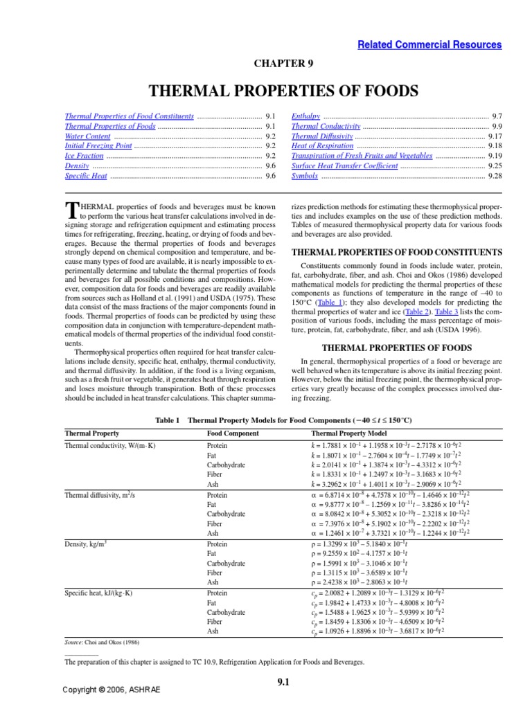 ASHRAE Handbook Refrigeration Chapter 9 Thermal Properties of