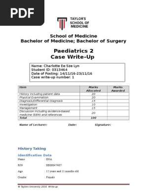 Paeds Case Write Up 1 