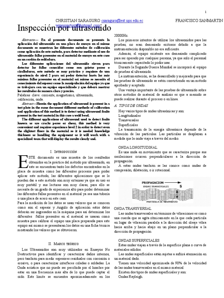 Inspección por ultrasonido Christian Saraguro Francisco Sanmartin