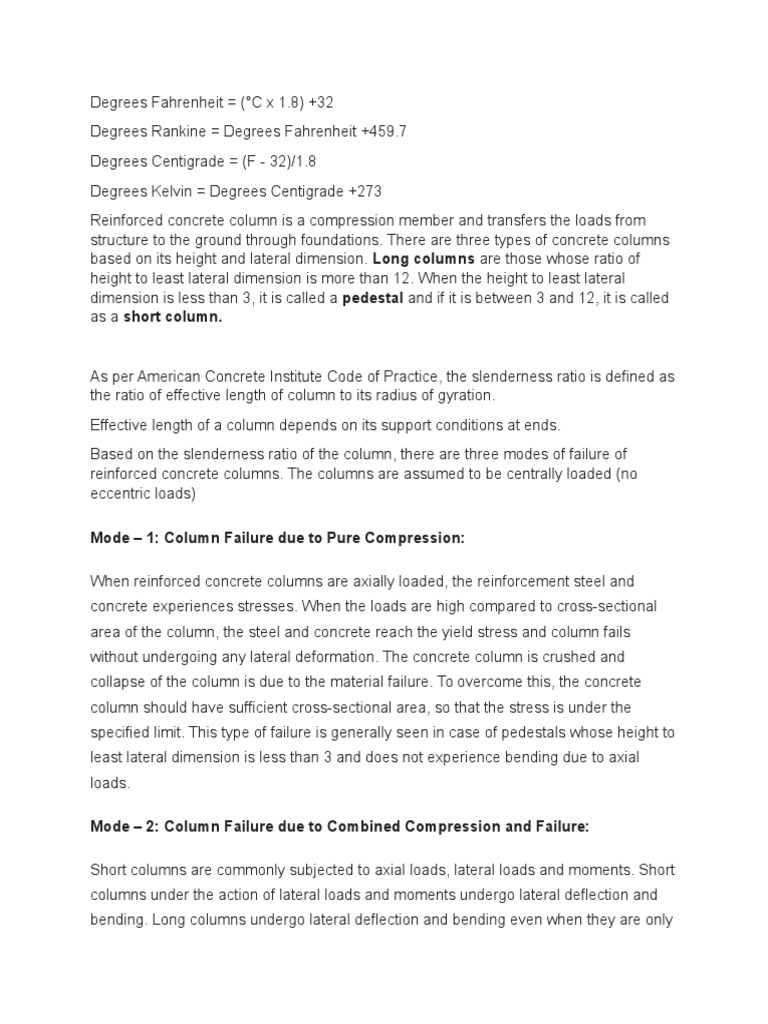 Modes of Failure of Reinforced Concrete Columns Based on Slenderness ...