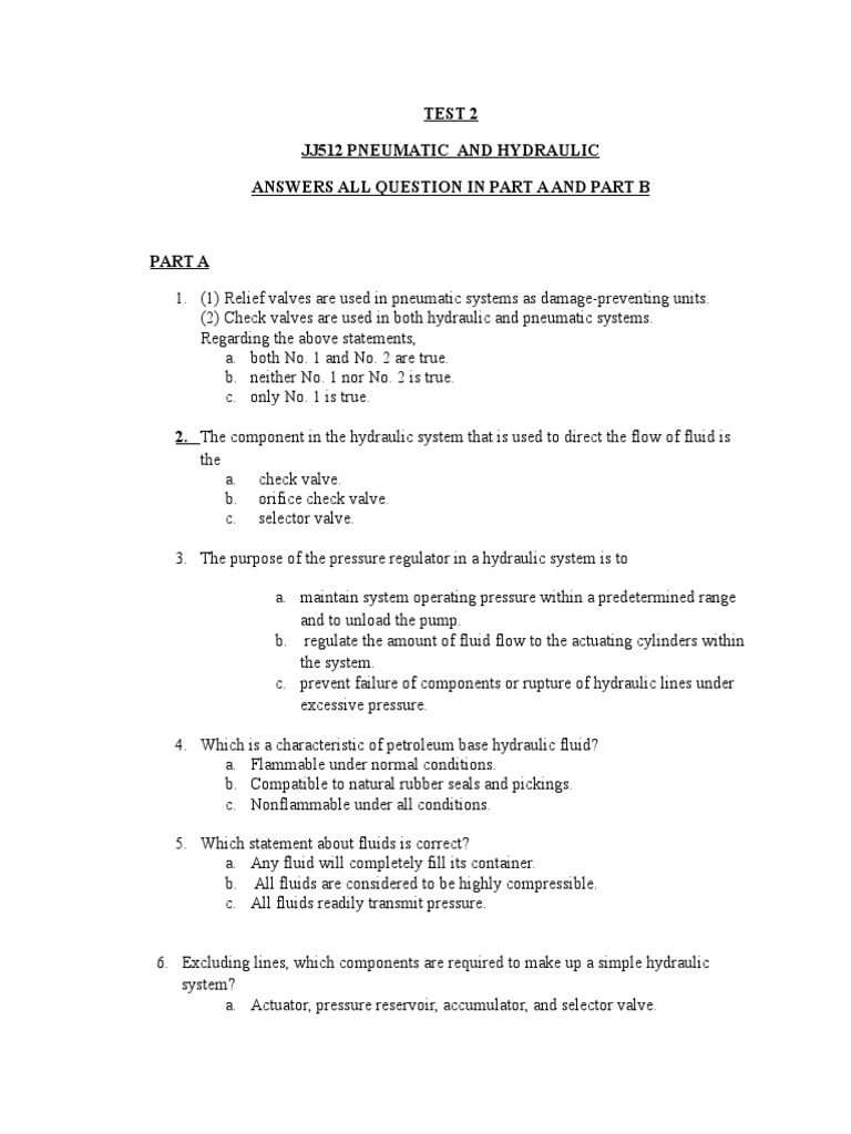 Test 2 Jj512 Pneumatic and Hydraulic Answers All Question in Part A and