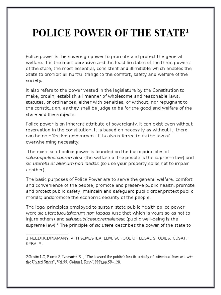Police Power | PDF | Police Power (United States Constitutional Law ...