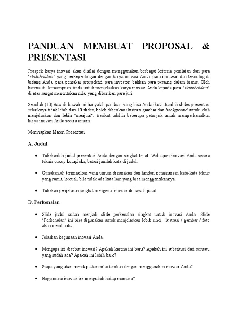 Panduan Membuat Proposal Presentasi A Judul