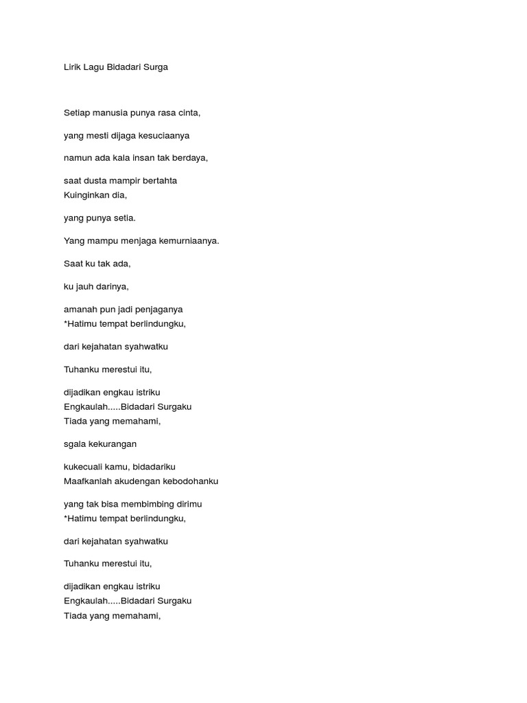 Lirik Lagu Bidadari Surga Pdf