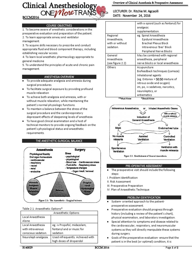Clinical Anesthesia Overview & Assessment | PDF | Anesthesia | Clinical ...