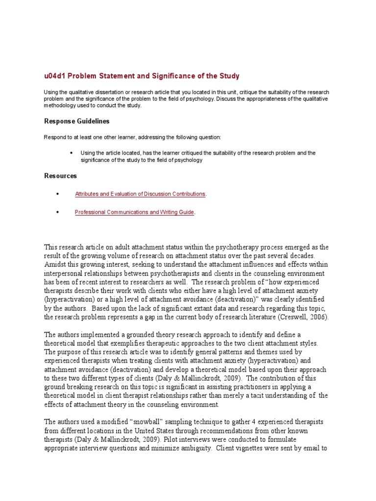 U04d1 Problem Statement and Significance of The Study | PDF