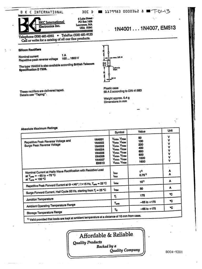 1N4001 To EM513 | PDF