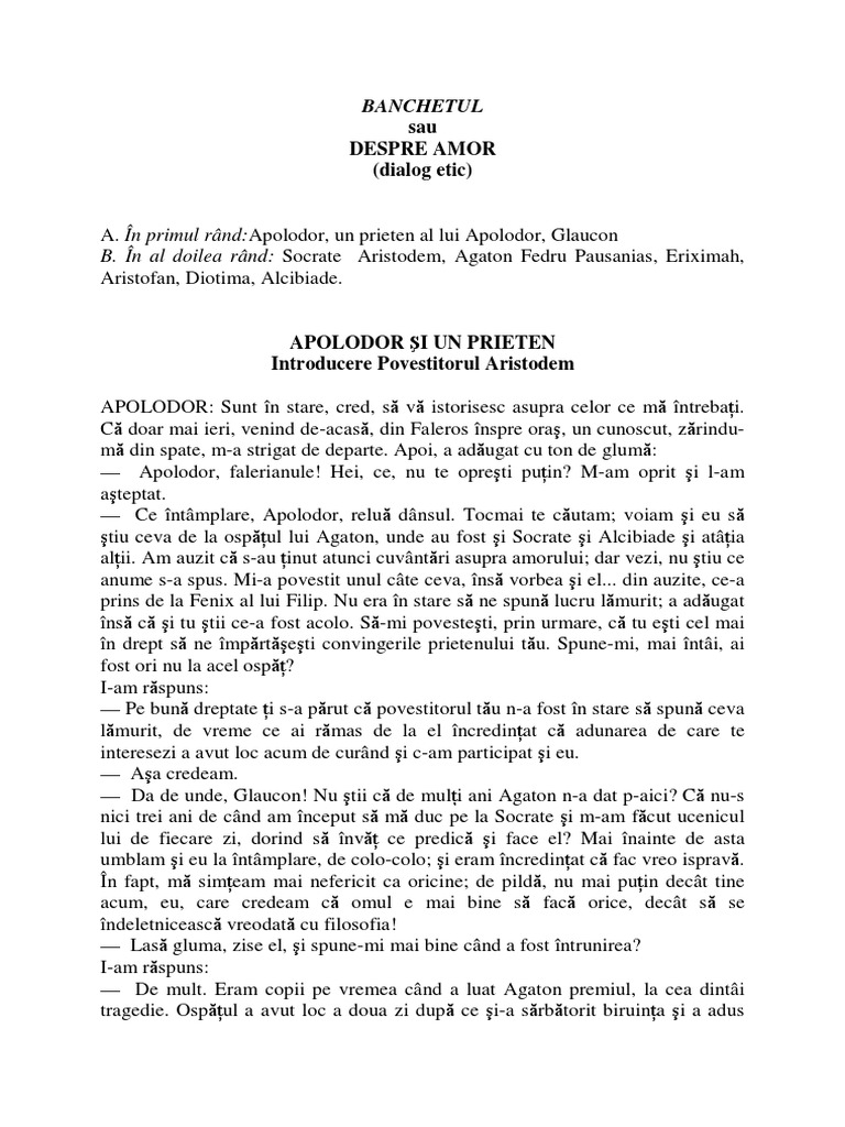 Platon - Banchetul Dialoguri-04 PDF | PDF