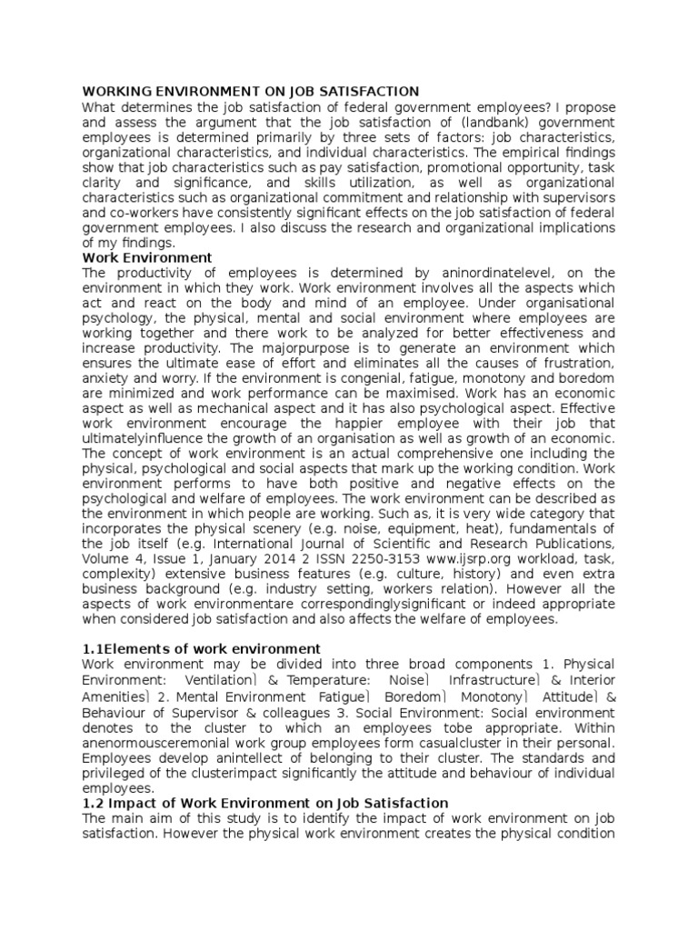 Impact of Work Environment on Job Satisfaction | PDF | Job Satisfaction ...