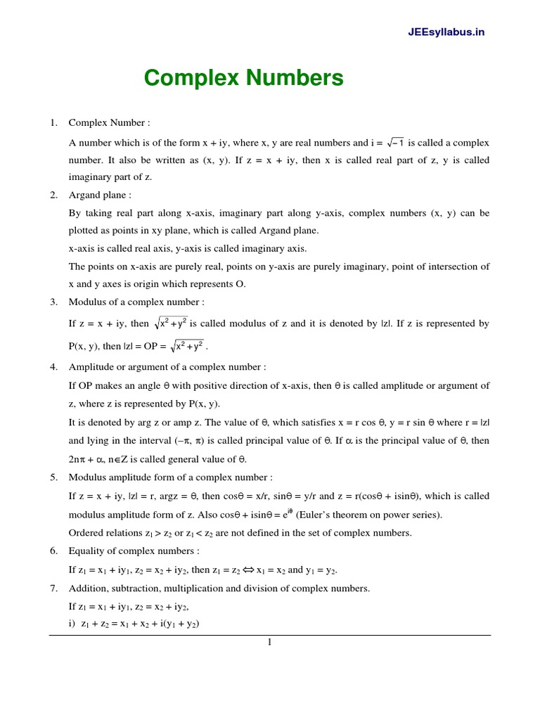 Complex Numbers Pdf Complex Number Cartesian Coordinate System