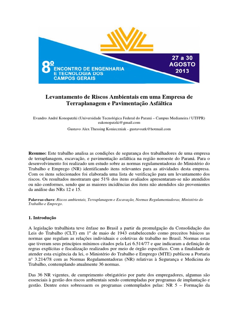 Levantamento de Riscos Ambientais PDF | PDF | Ambiente natural | Física