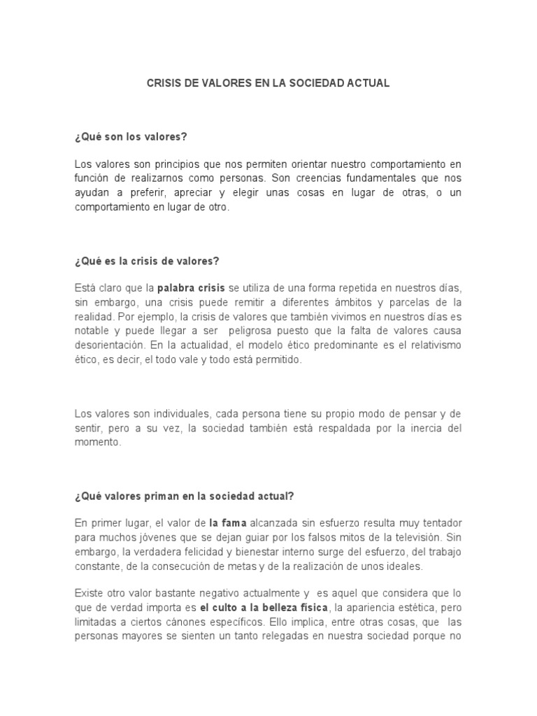 Crisis de Valores en la Sociedad Actual | PDF | Relativismo | Verdad