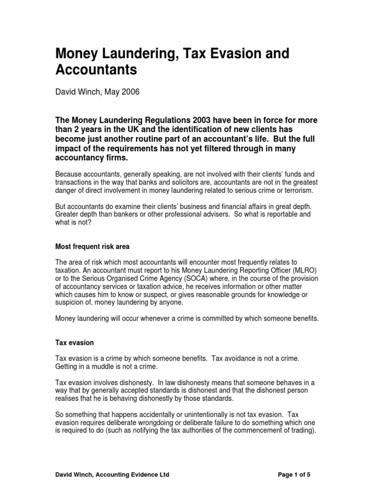 Money Laundering Tax Evasion And Accountants Pdf Money Laundering Government Information