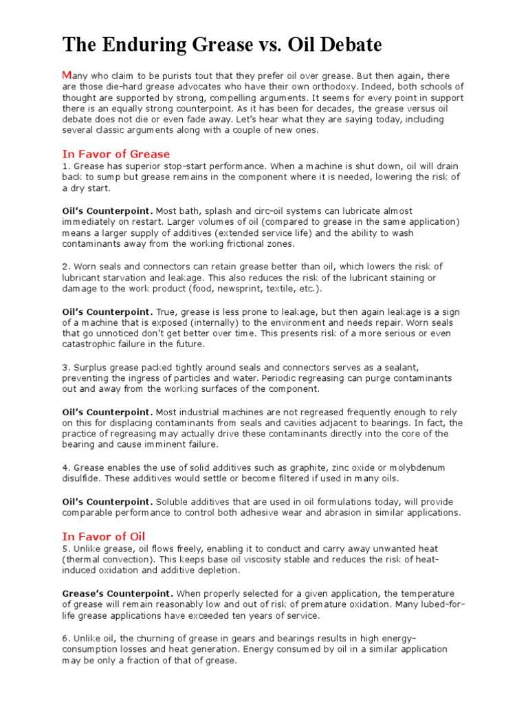 The Enduring Grease vs. Oil Debate PDF Bearing (Mechanical) Lubricant