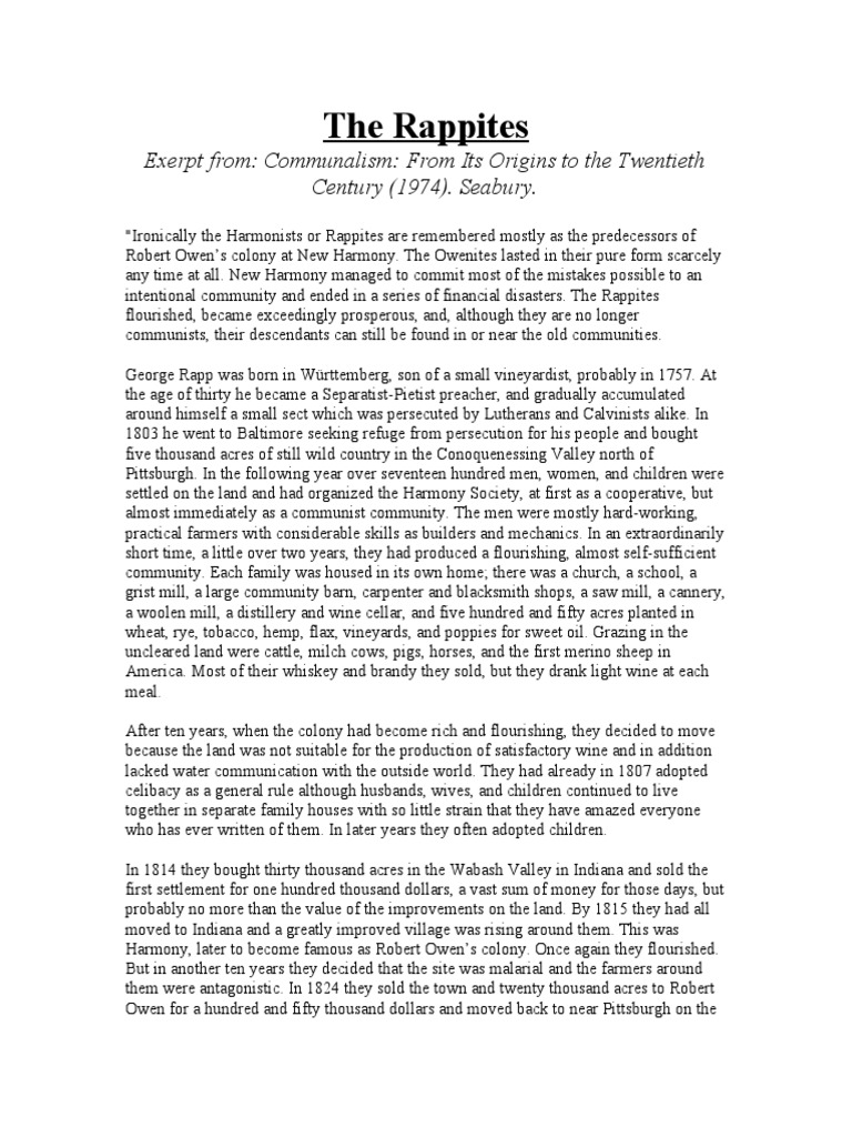 The Rappites: Exerpt From: Communalism: From Its Origins To The ...