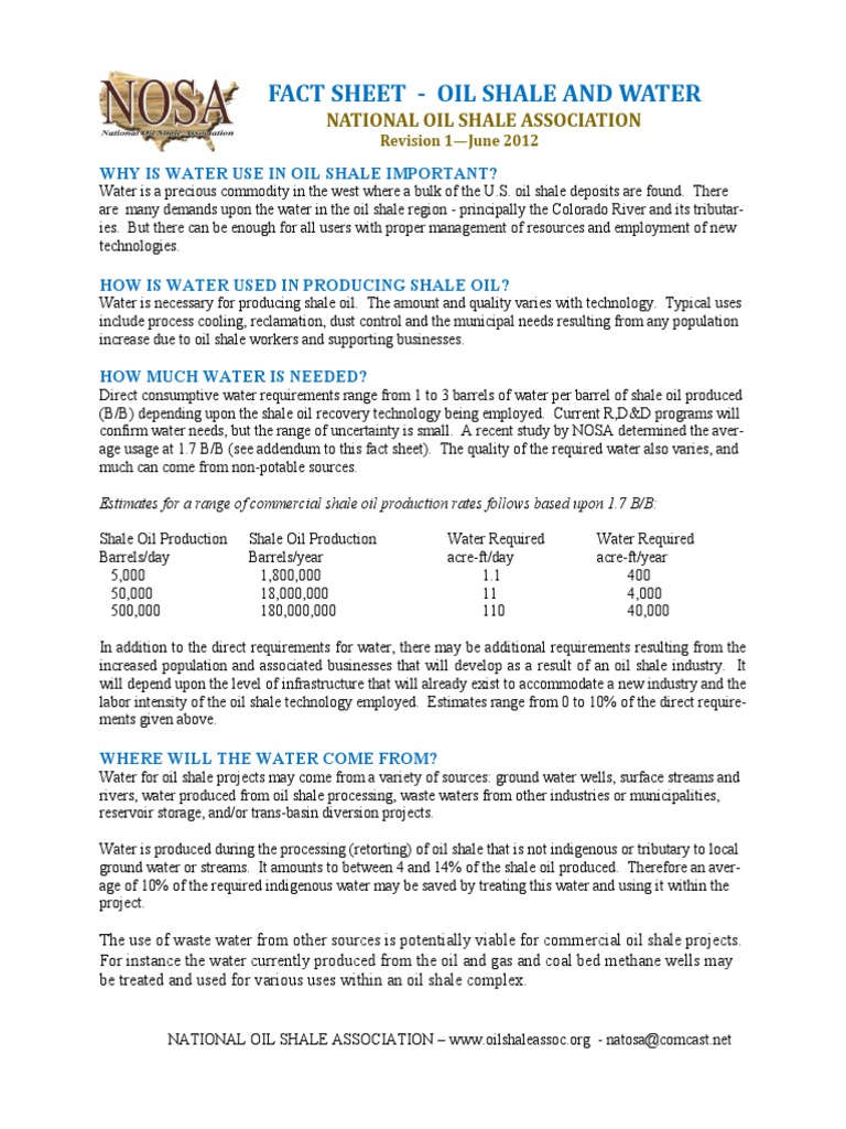Fact Sheet Water 20121 | PDF | Oil Shale | Barrel (Unit)
