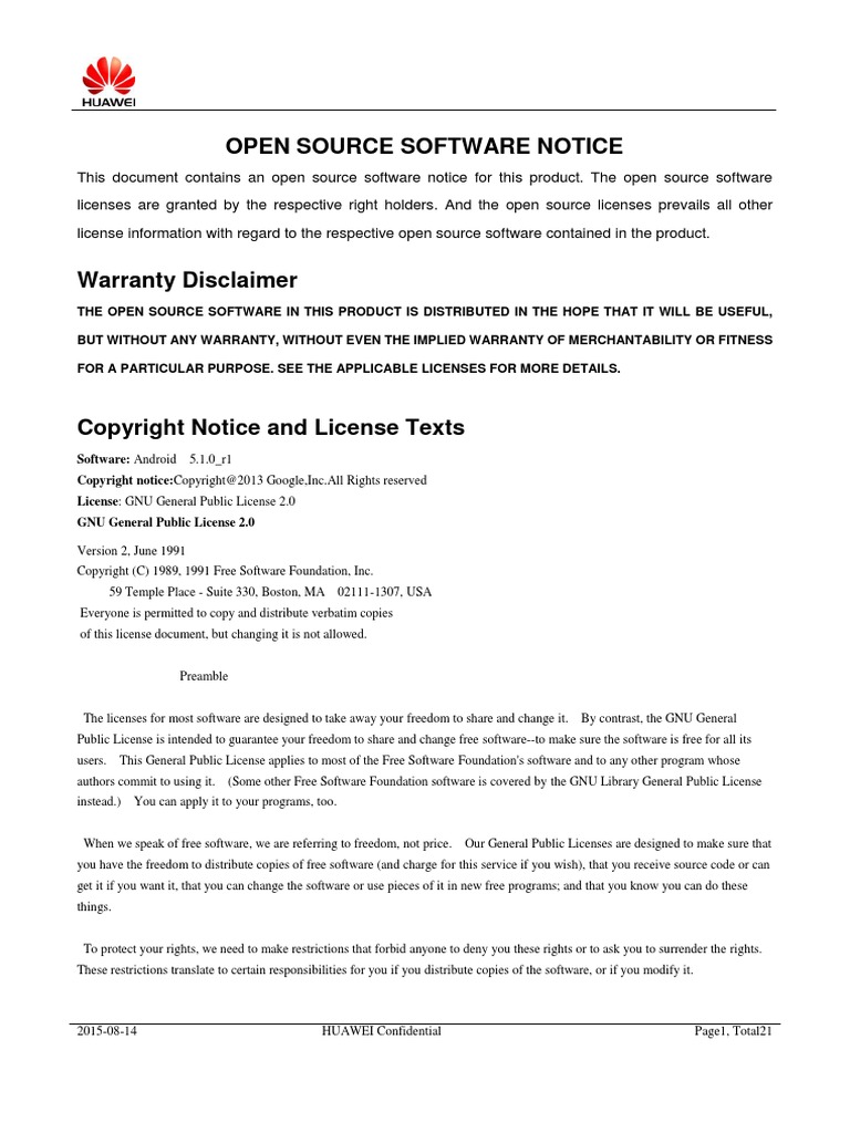 Open Source Software Notice PDF | PDF | Business Law | Free Software